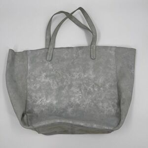 Gap Metallic Silver Cow Leather Tote Bag Shopper Large One Size RN54023